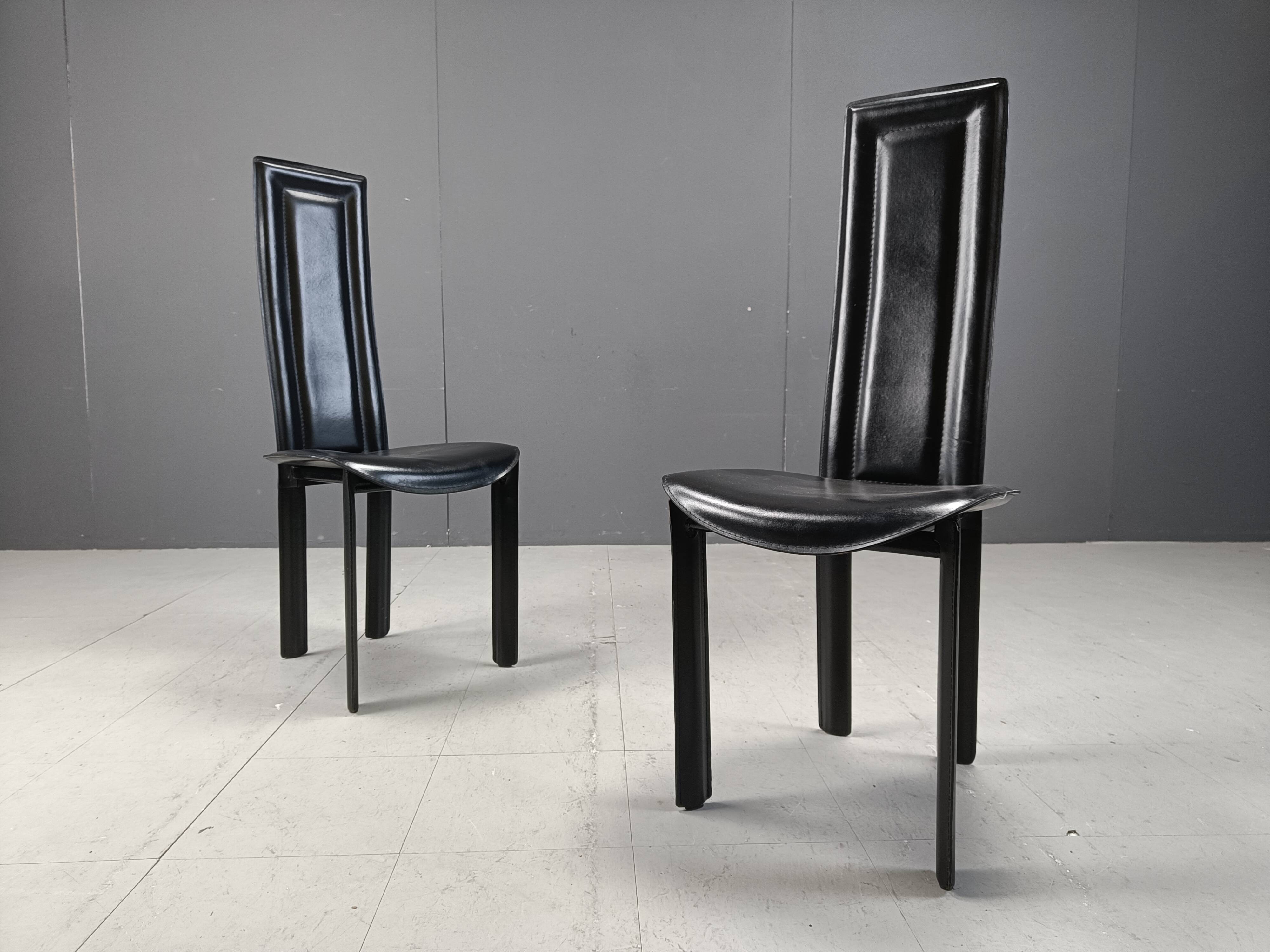 Vintage high back italian leather dining chairs, 1980s