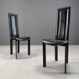 Chaises de salle à manger vintage à dossier haut en cuir italien, années 1980