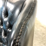 Vintage blue leather chesterfield armchair