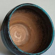 Ceramic planter with speckled enamel gadroons from the 1940s