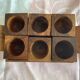 6 cube egg cups on tray with handles Olive wood Vintage 1970