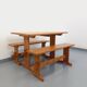 Suite of a table and 2 vintage fir benches from the 60s