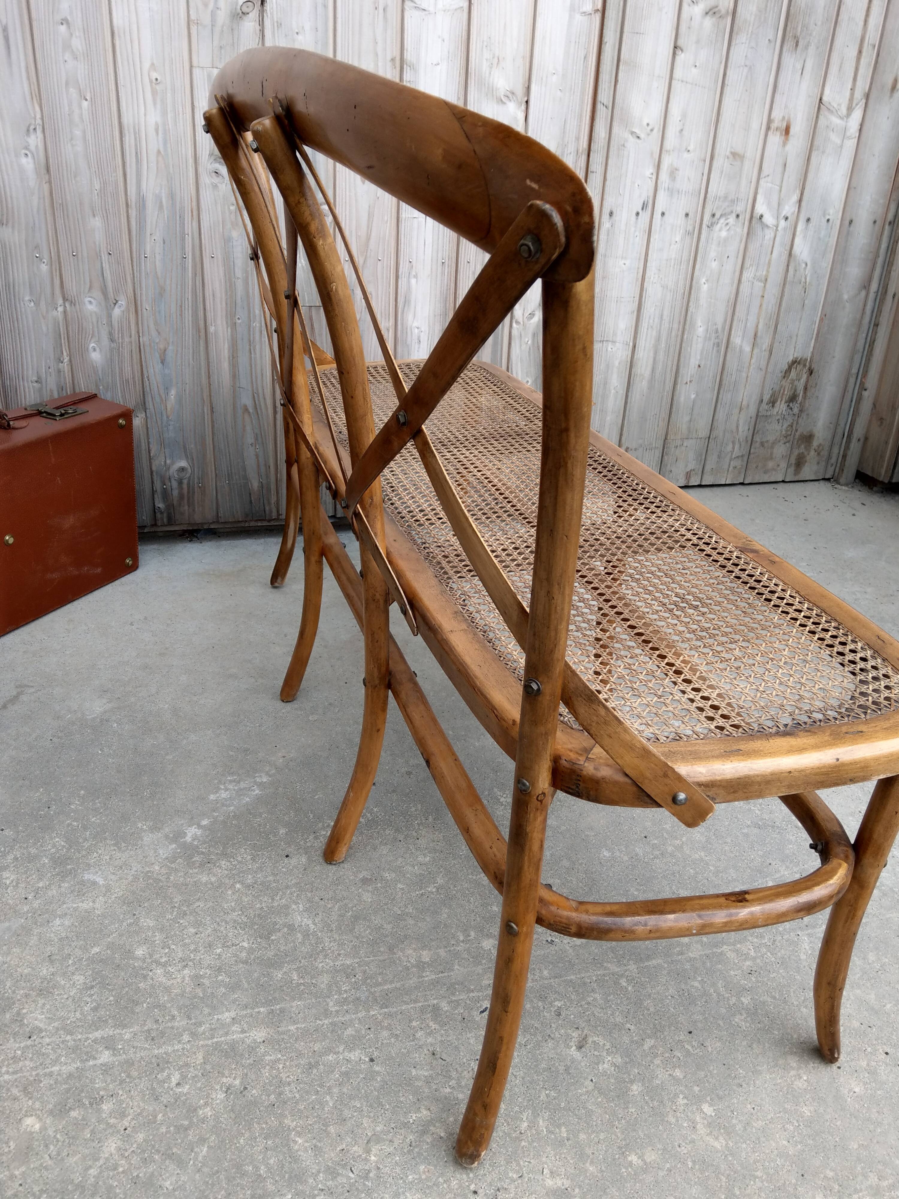 Former bench in wood and caning