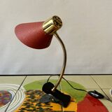 Brass and red painted metal clamp desk lamp - 1950s