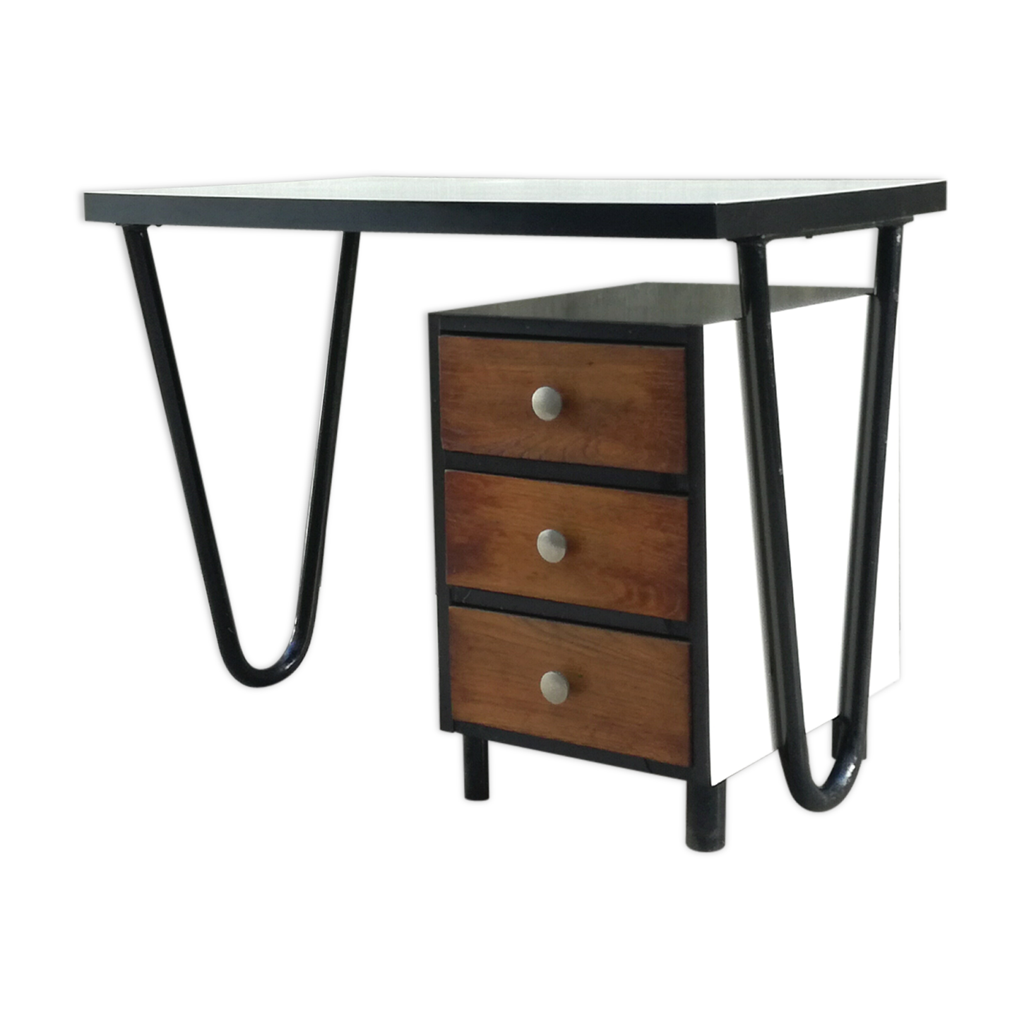 Modernist desk in metal and wood, 1950 s