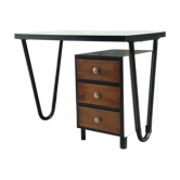 Modernist desk in metal and wood, 1950 s