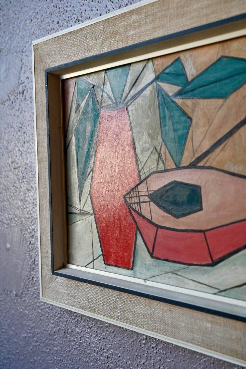 Oil painting on canvas Cubist Still Life 1950s Huberger