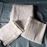 Linen & cotton sheet and pillowcases Beautiful hand-embroidered set