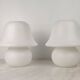 Pair of vintage opaline glass lamps by Hustadt Leuchten in the shape of mushrooms.