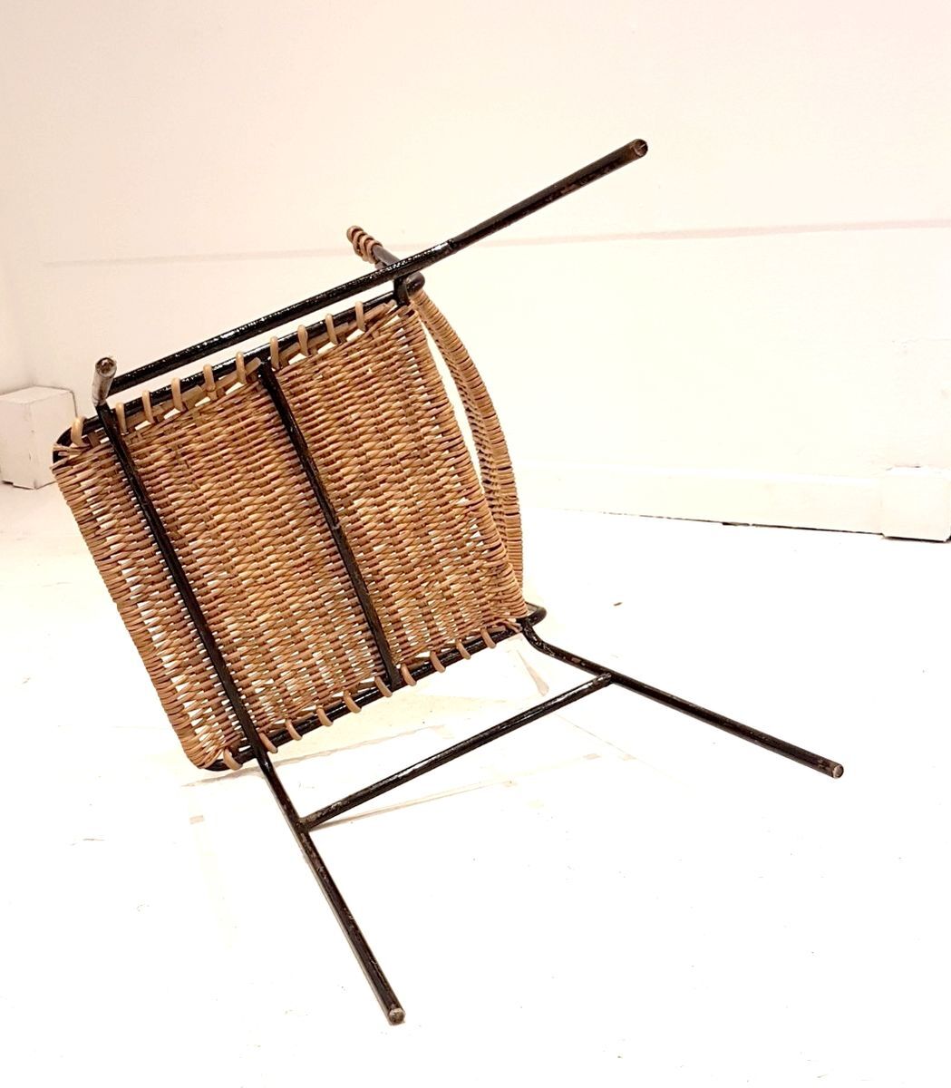 Set de 4 chaise de terrasse en rotin & fer forgé 1960s