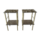 Pair of glass side tables with gilded feet
