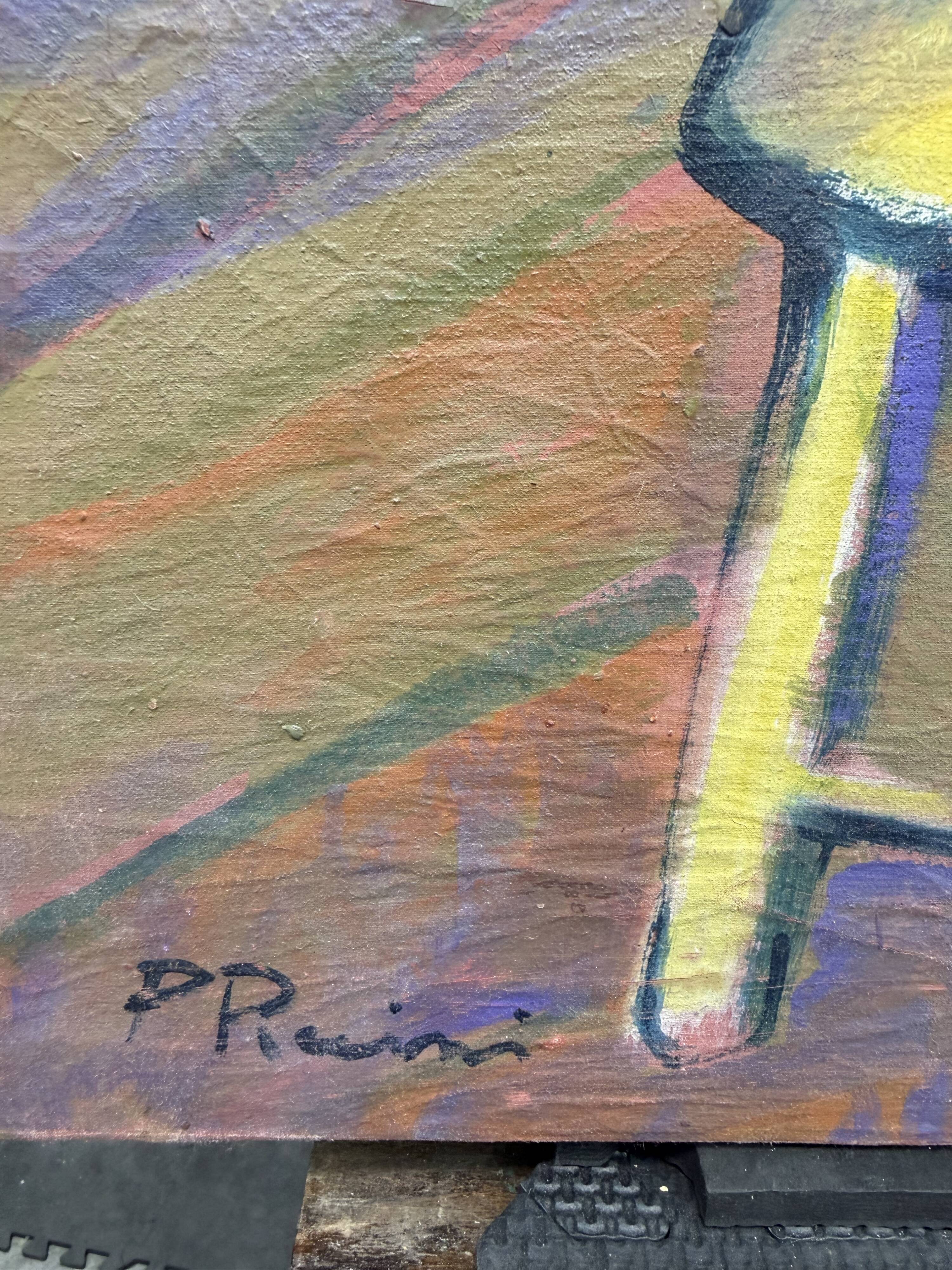 Large vintage figurative painting – Young man sitting – oil on canvas – art