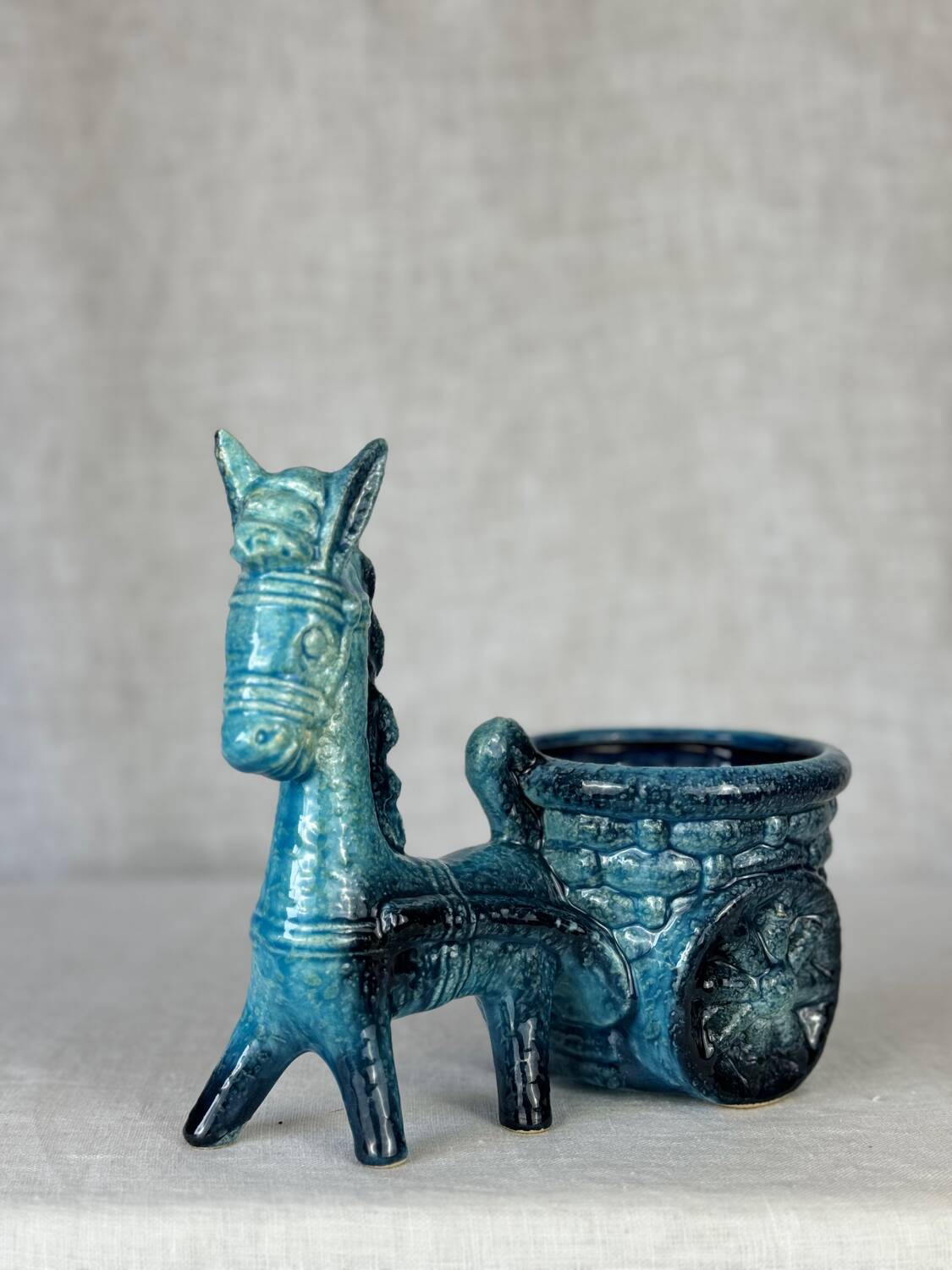 Vintage donkey turquoise blue plant pot / planter