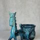 Vintage donkey turquoise blue plant pot / planter