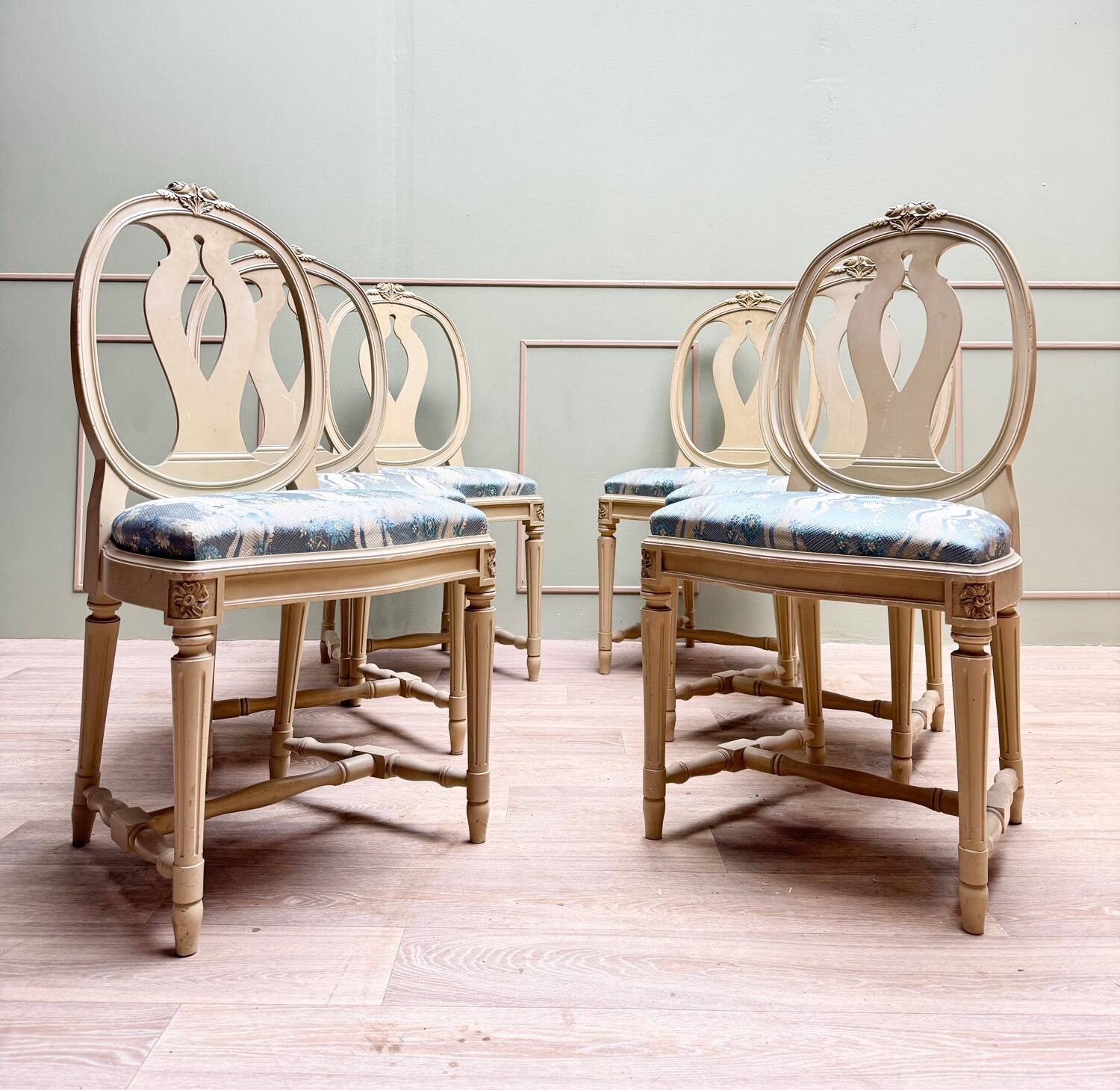Suite Of Six Louis XVI Style Lacquered Wood Chairs