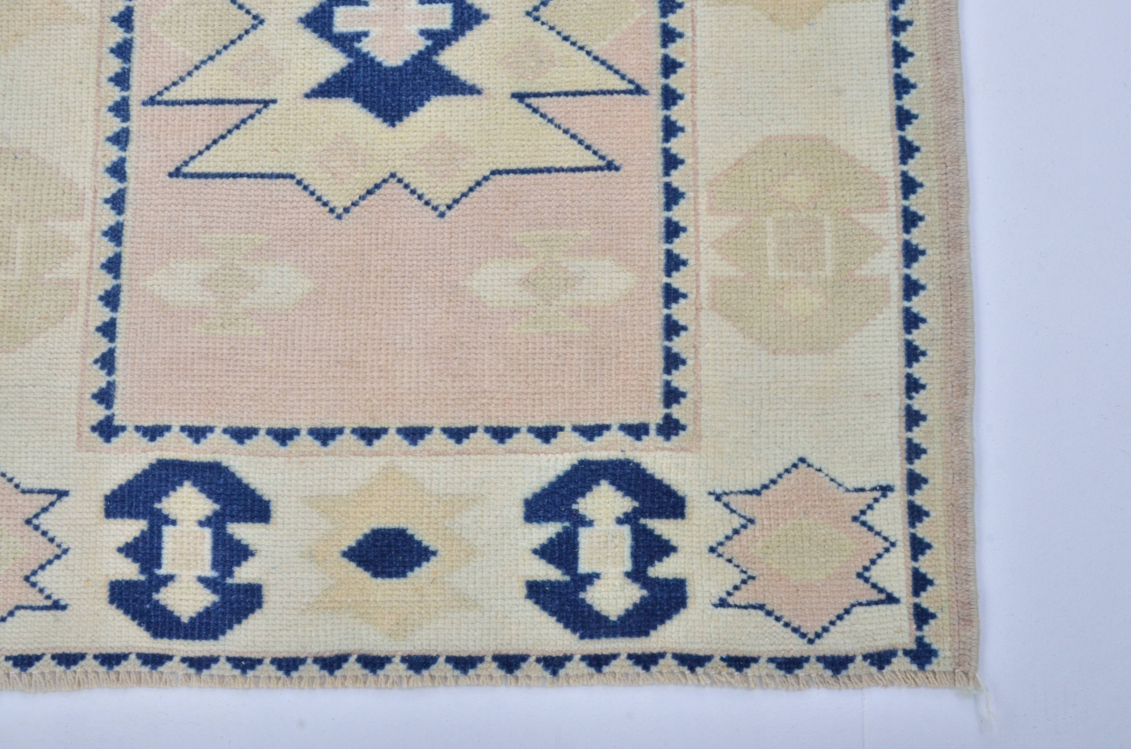 Beige And Blue Oushak Runner Rug sku 3324