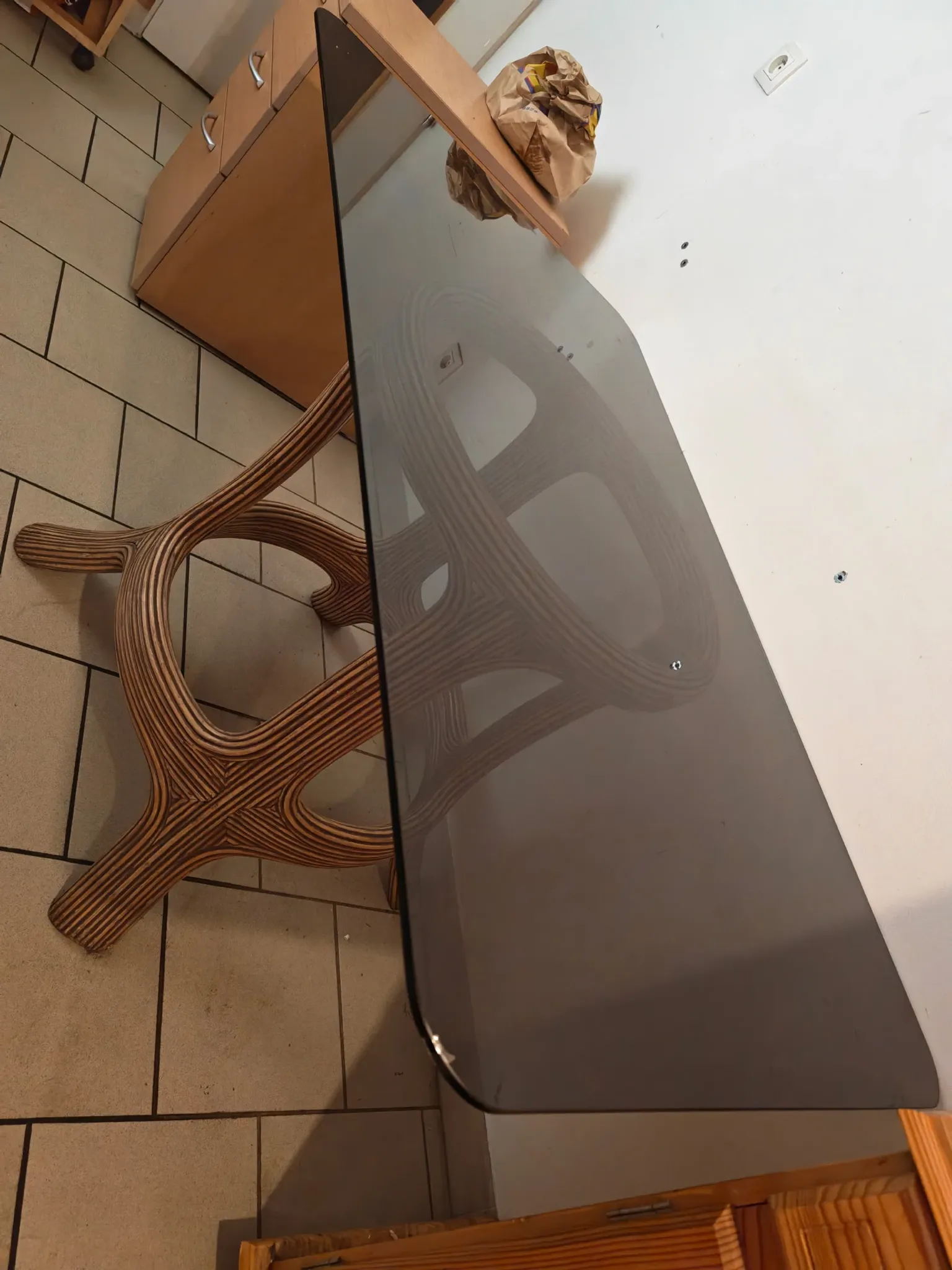Old table in tinted glass