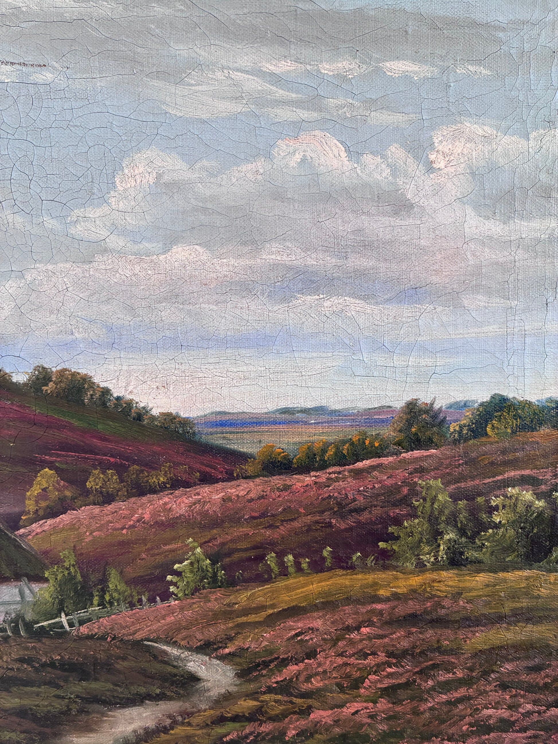 Antique original landscape oil painting, signed countryside art
