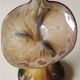 Murano glass soliflore vase Volubilis. Floral shape/Corolla. Polychrome speckles. Gold glitter inclusions. Height 21 cm