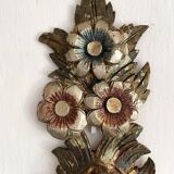 Decorative carved wooden ornament bouquet flowers and ribbon