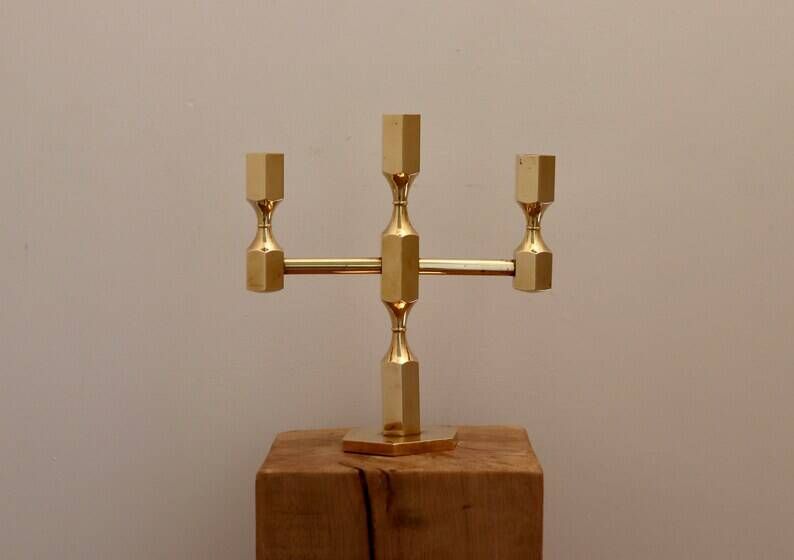 Vintage Swedish Three-Arm Brass Candleholder by Gusum, circa 1974