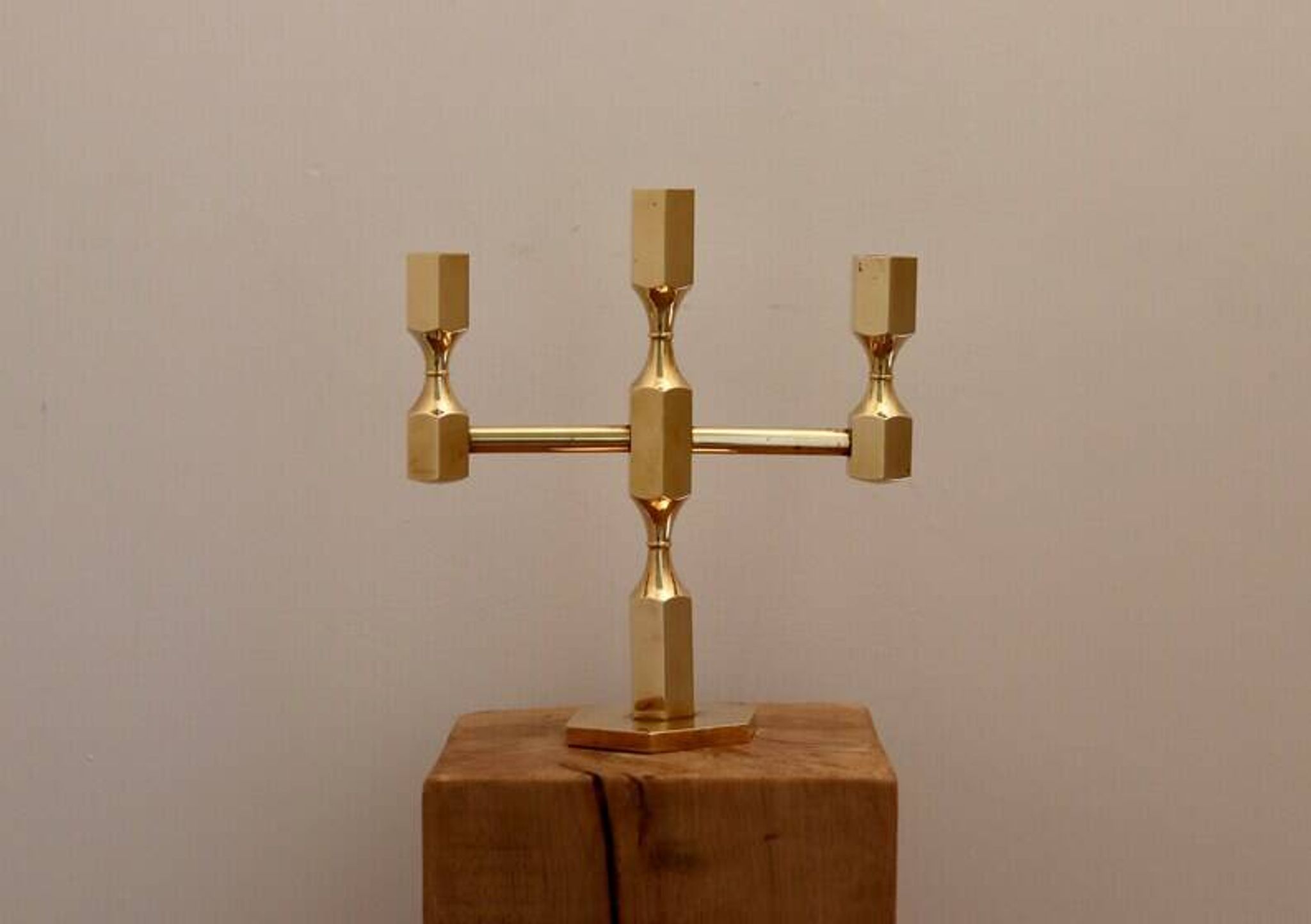 Vintage Swedish Three-Arm Brass Candleholder by Gusum, circa 1974