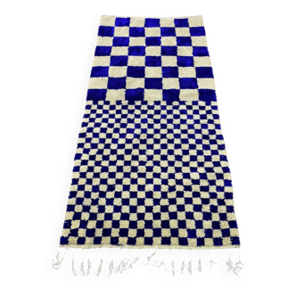 Tapis bérbere blanc bleu fait main traditionnelle 250cmx150cm