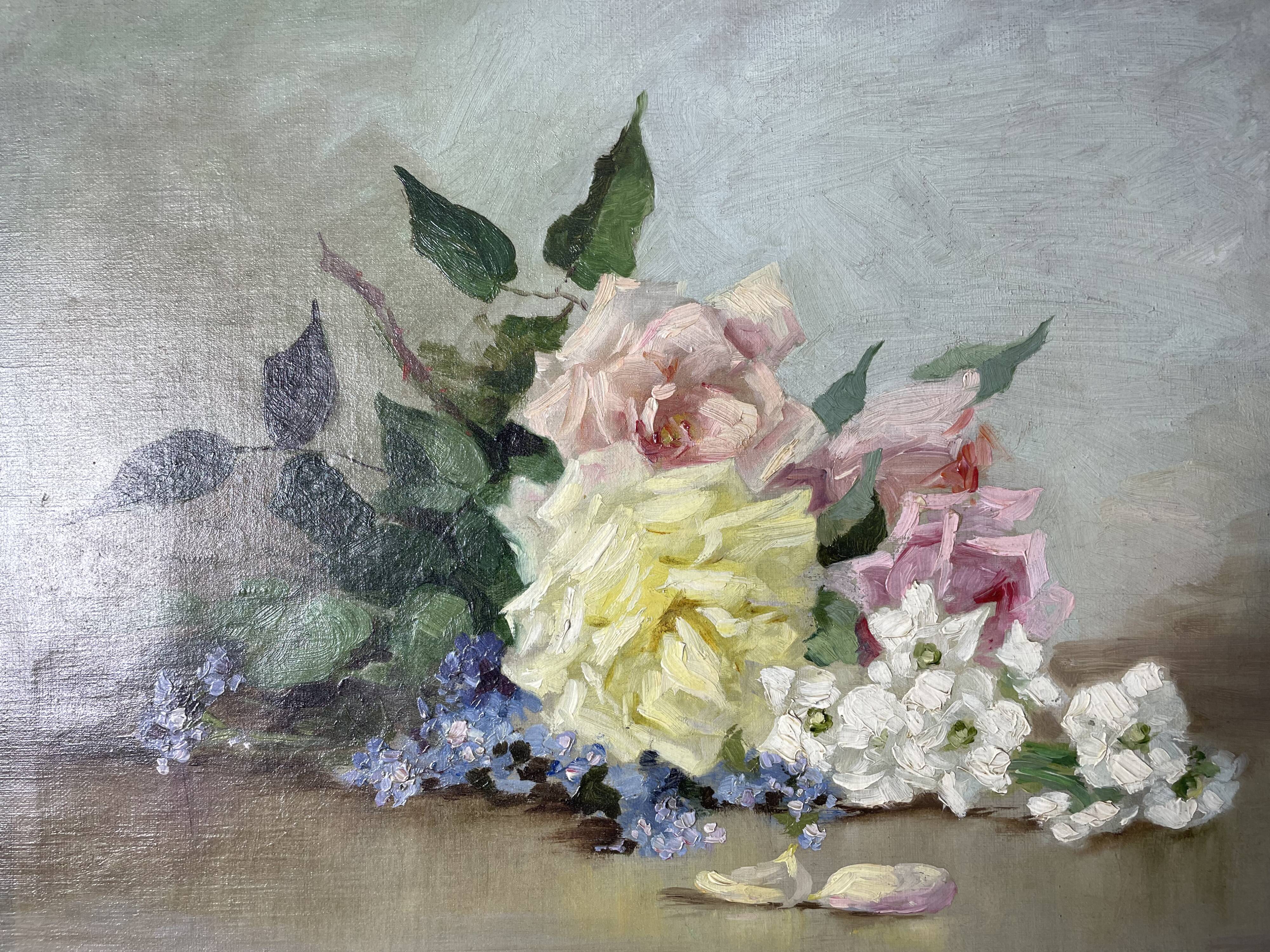 Oil follows canvas "Bouquet of roses" Ernest Filliard (1868-1933)