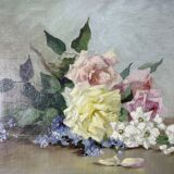 Oil follows canvas "Bouquet of roses" Ernest Filliard (1868-1933)