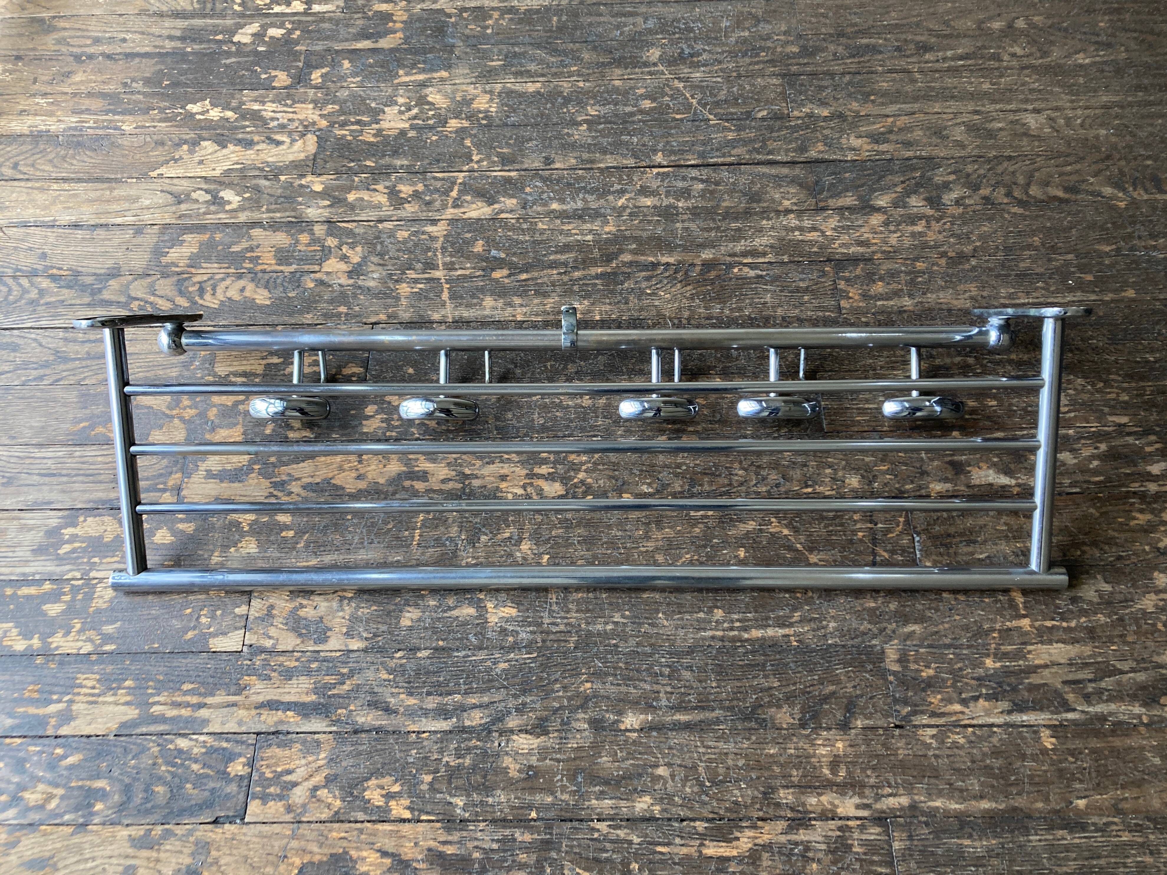 1950s chrome bathroom coat rack with shelf