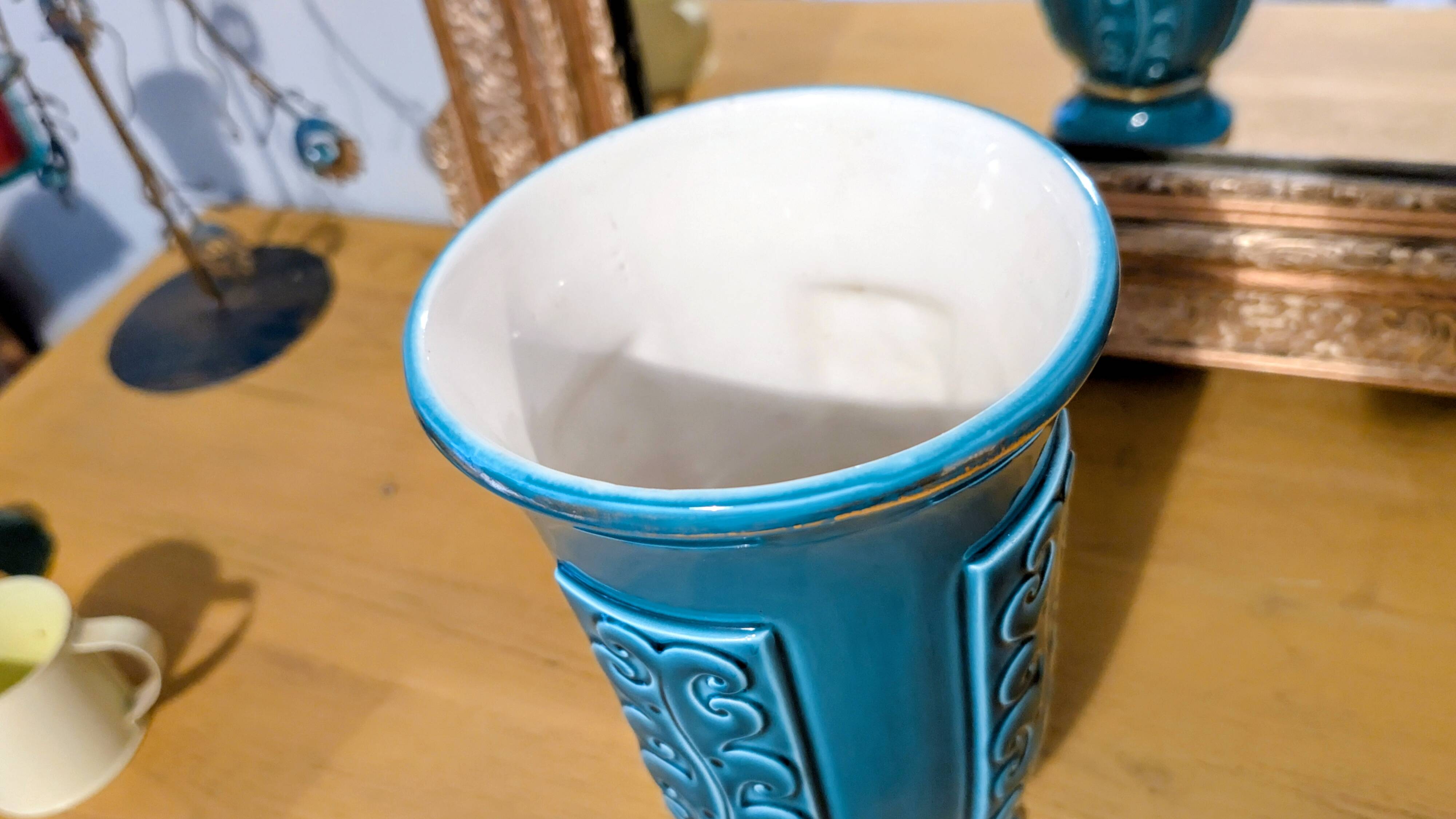 Ocean blue Verceram vase — French art ceramics