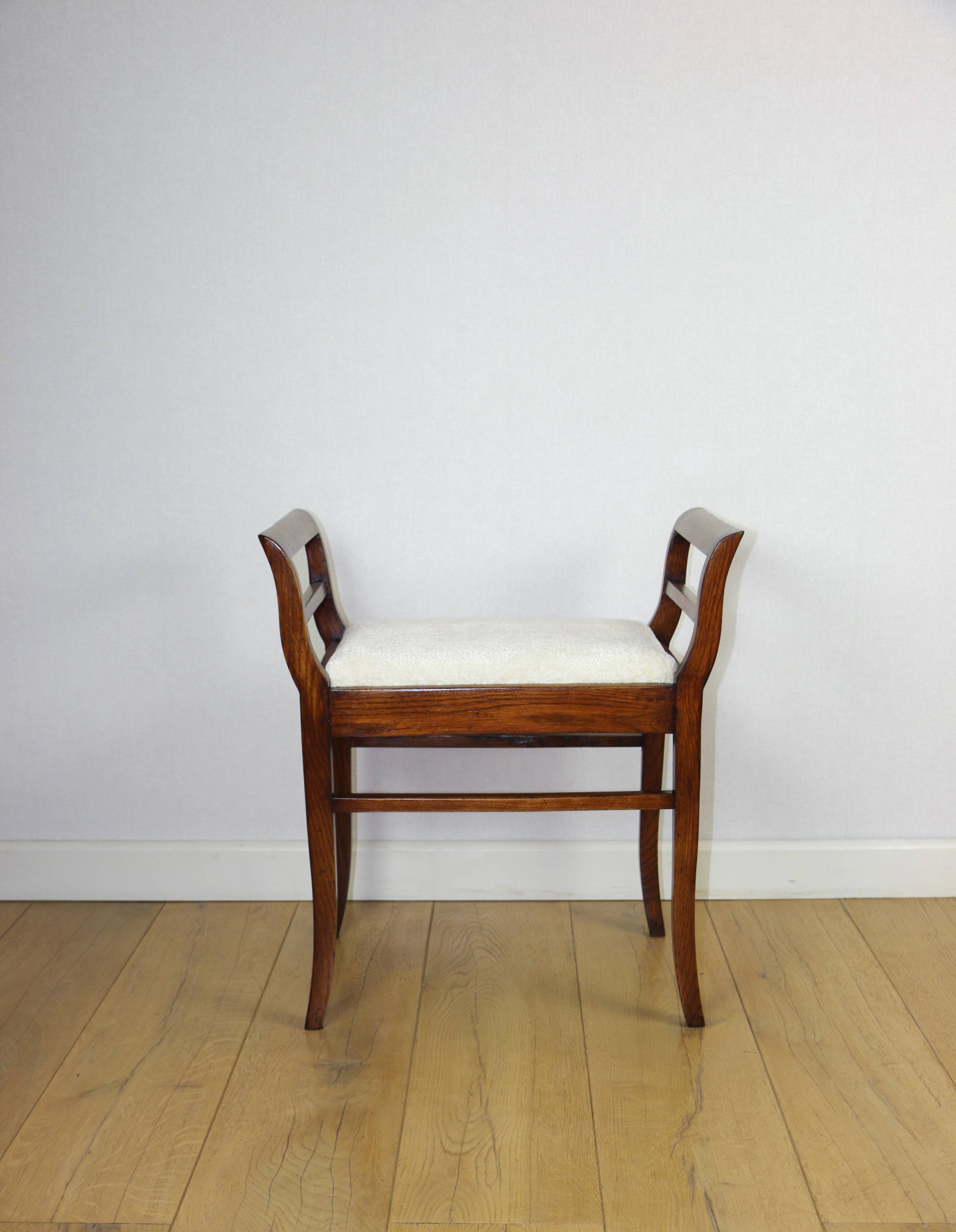 Stool seat white-cream velvet fabric oak Art Deco