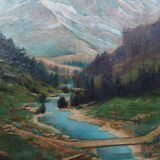 Grand tableau ancien montagne