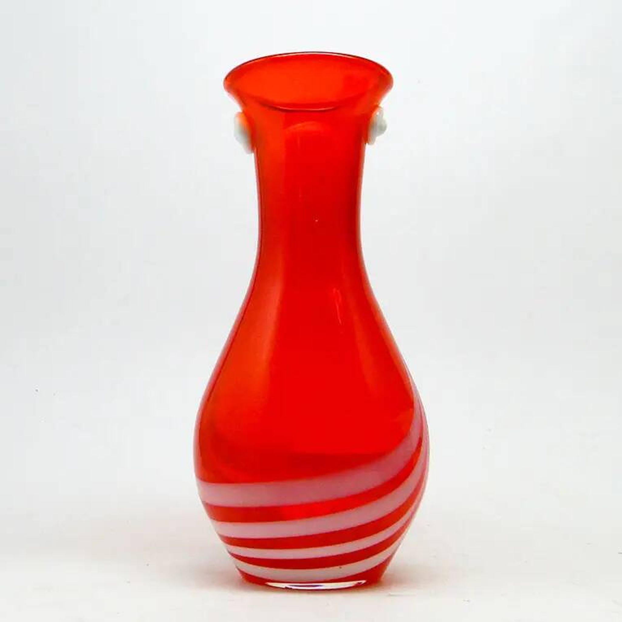 Vase with eyelet, mid-century modern, red glass, designed by L. Fiedorowicz, Poland, 1970s