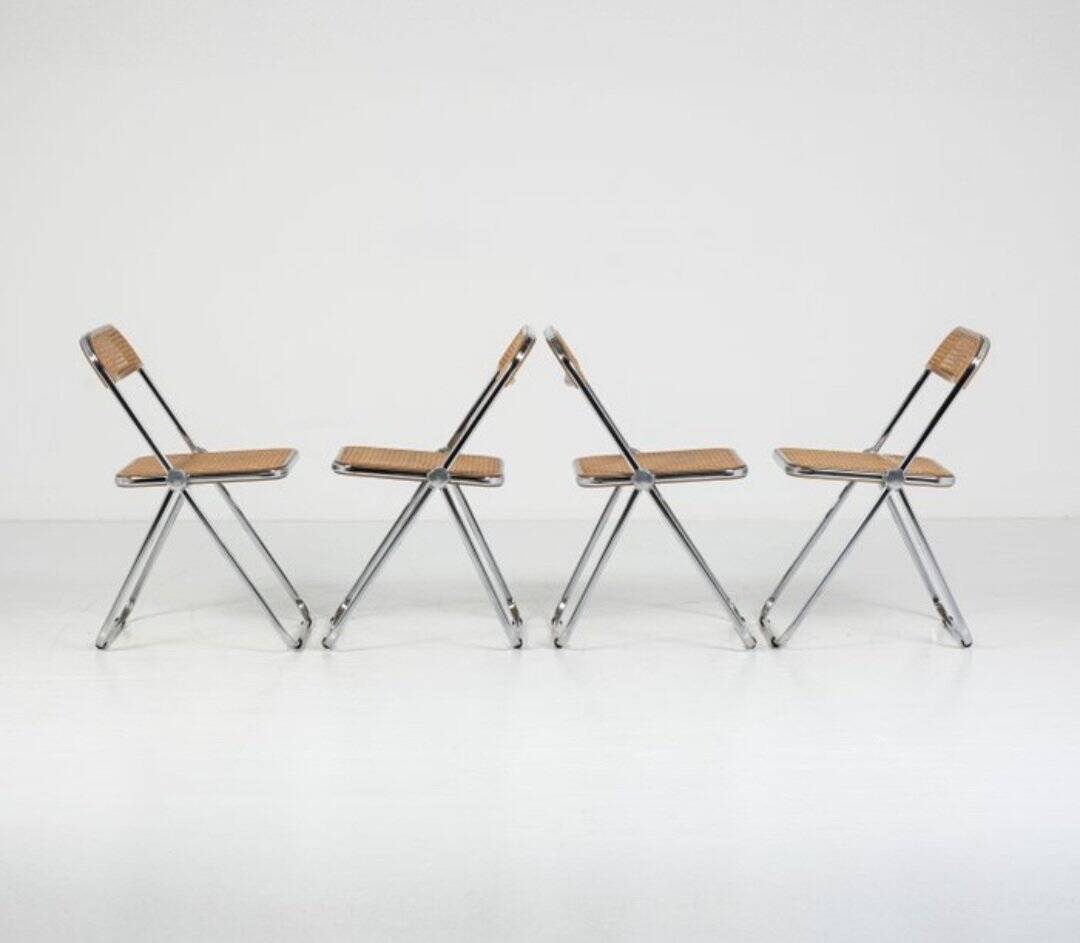 Vintage Plia Folding Chair in Vienna Straw by Giancarlo Piretti for Anonima Castelli, 1970s, Set of 5