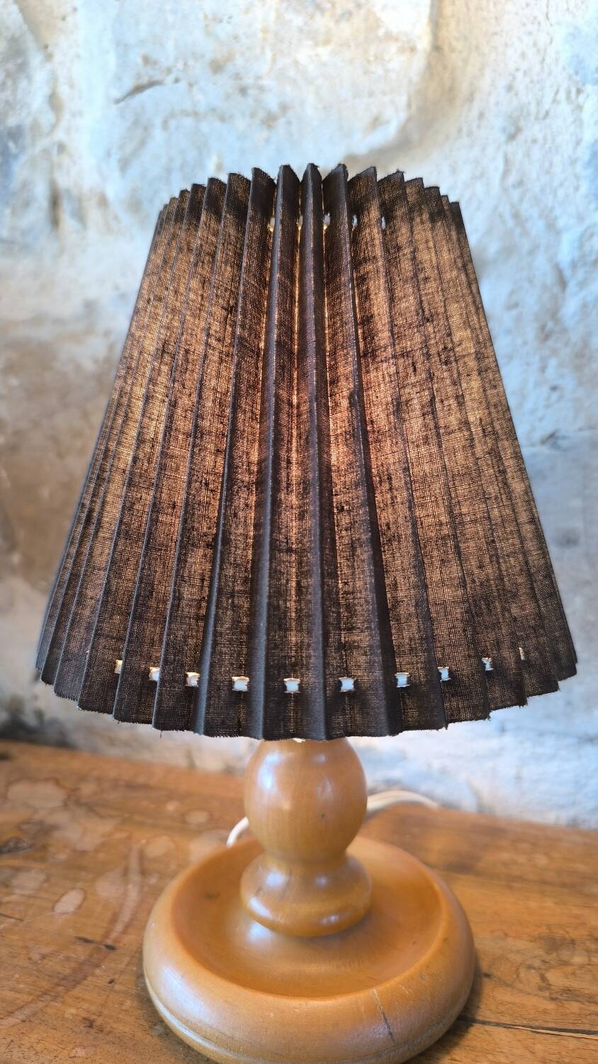 Turned wood table lamp