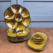 Vintage oyster service Gien – 6 plates, serving dish, ramekin and small bowl