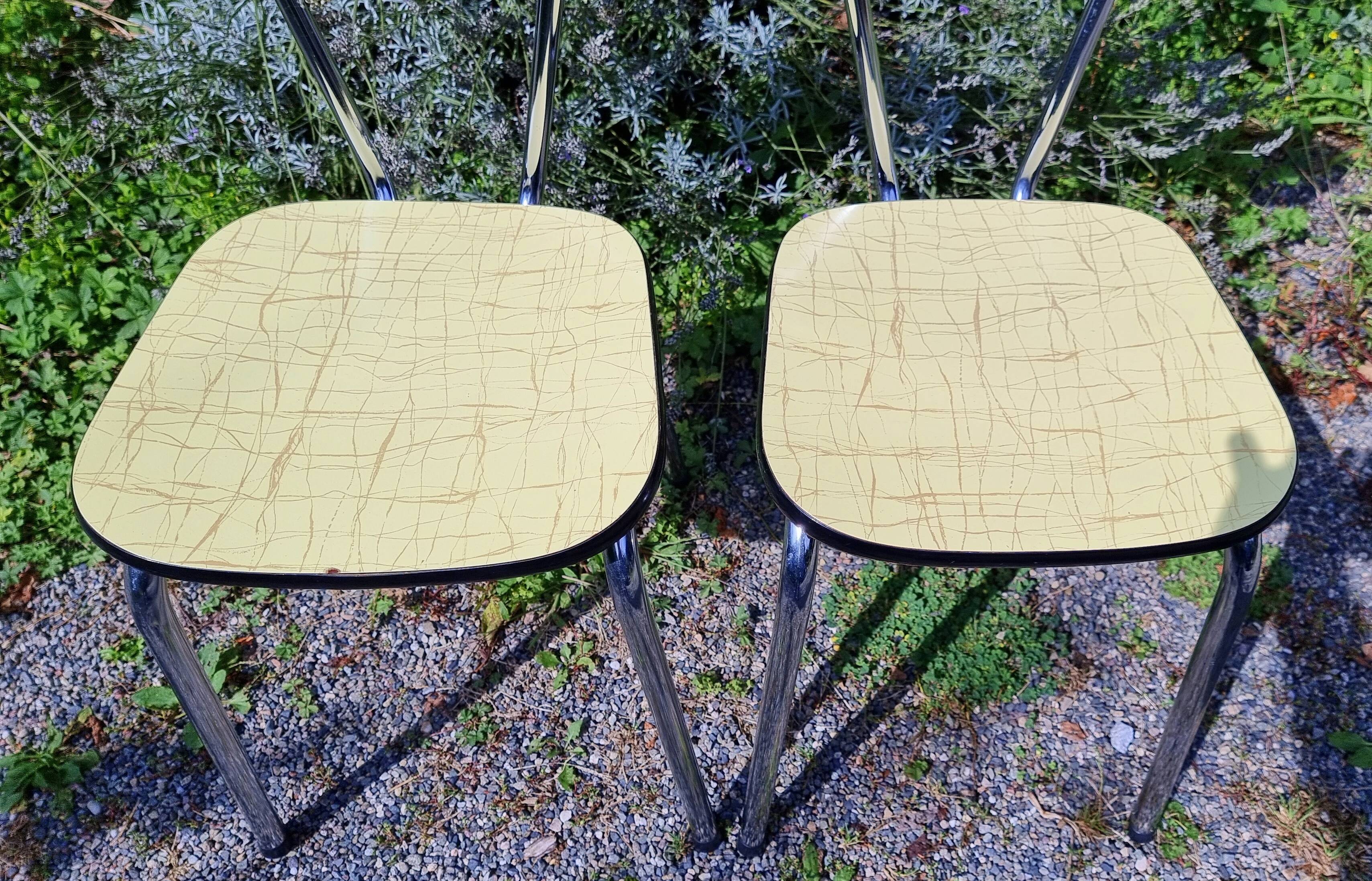 Pair of two-tone formica chairs from the 60s