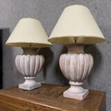 Pair of large vintage signed lamps in bleached terracotta circa 1970