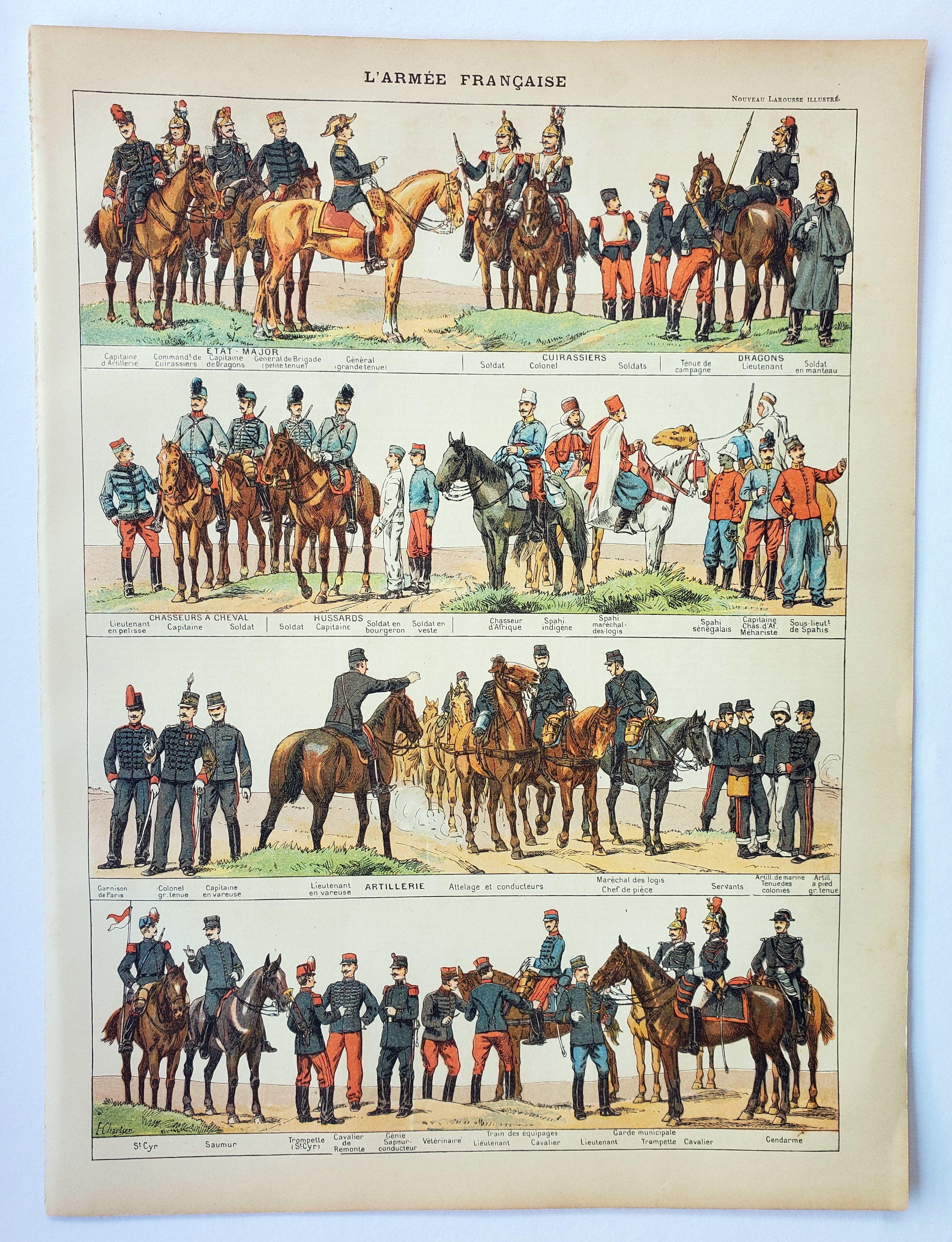 Engraving • Uniforms of the French armies 2 • Original and vintage poster from 1898