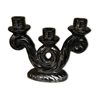 Former black ceramic candlestick signed Vallauris
