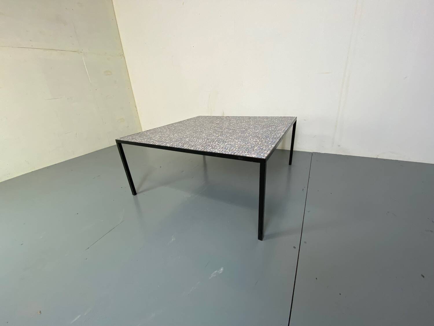 Mid-Century Modernist Rectangular Bleu Black Steel and Ceramic Coffee Table, 1960s