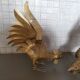 Duo of gold metal roosters 1950
