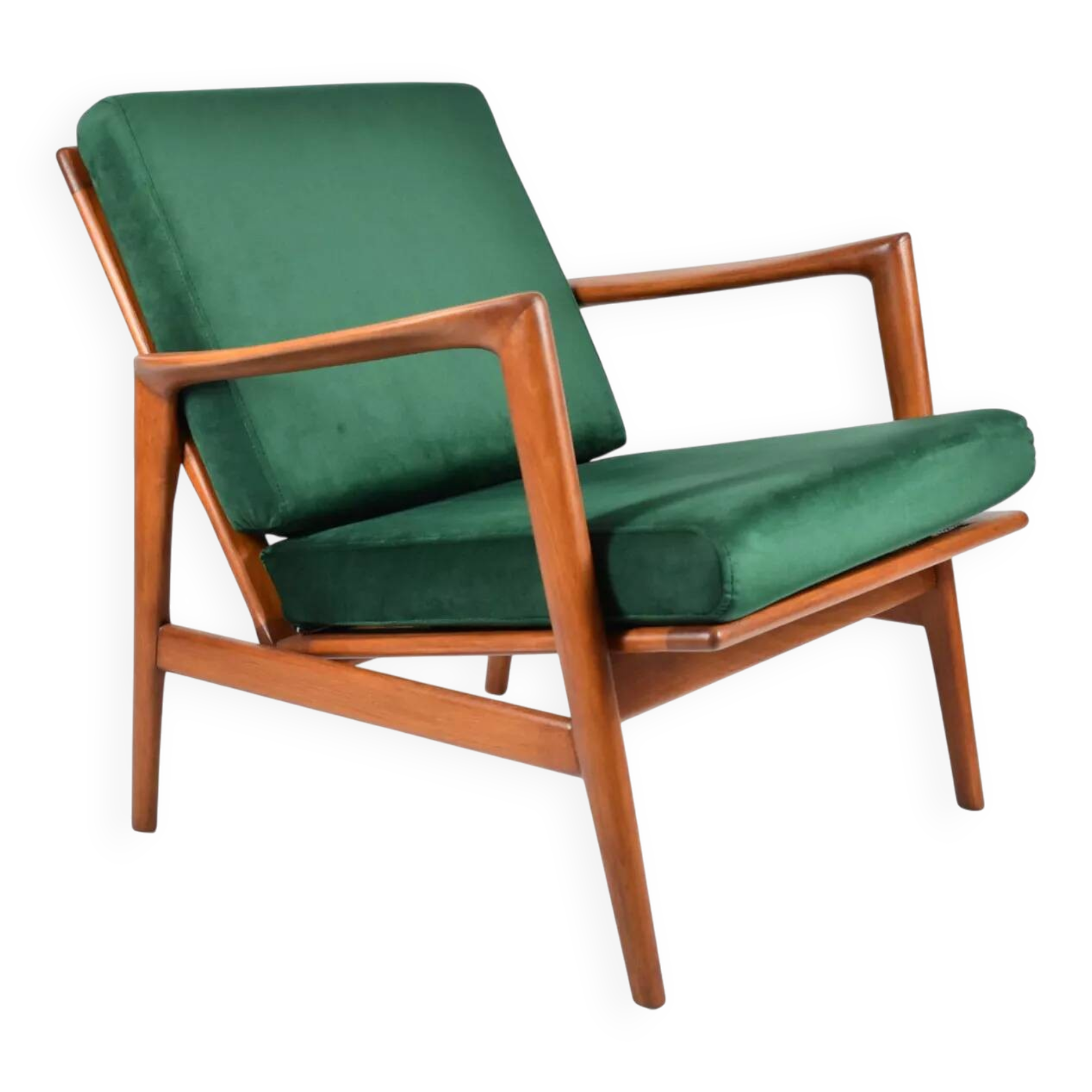Fauteuil scandinave restauré d'origine, icône des années 60, velour