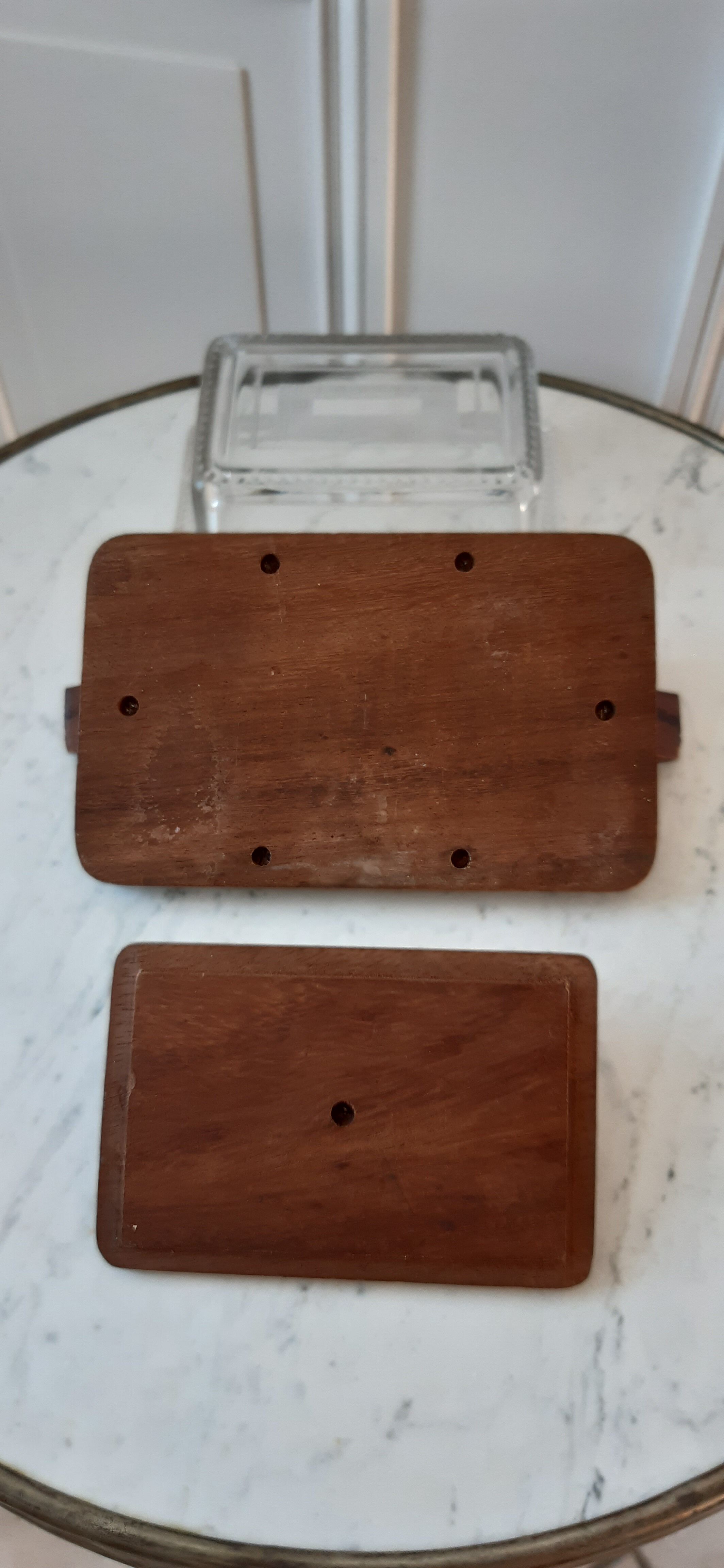 Boîte art déco en bois de hêtre et verre années 30