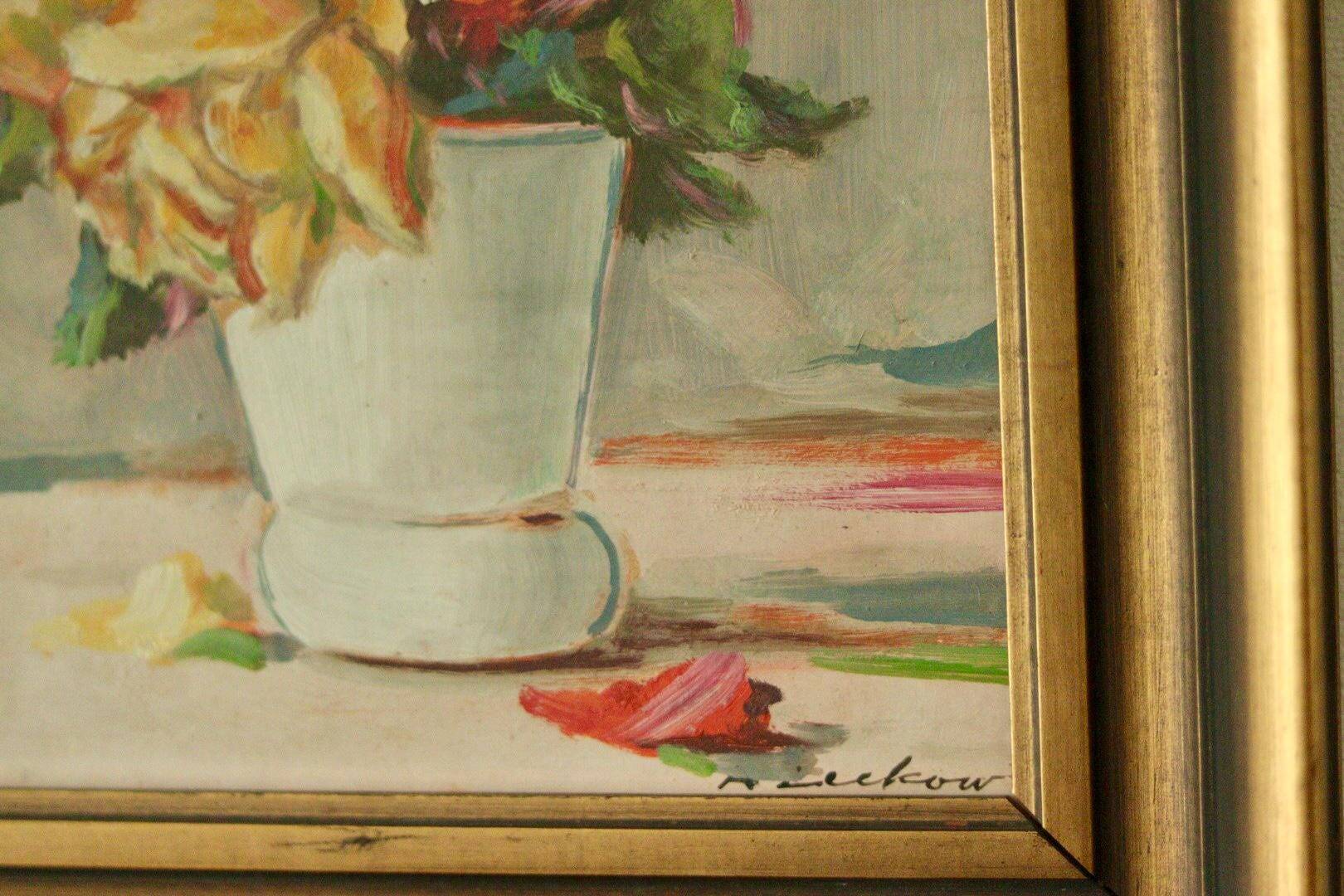 Original Swedish oil on panel – "Still Life: Vase of Roses"
