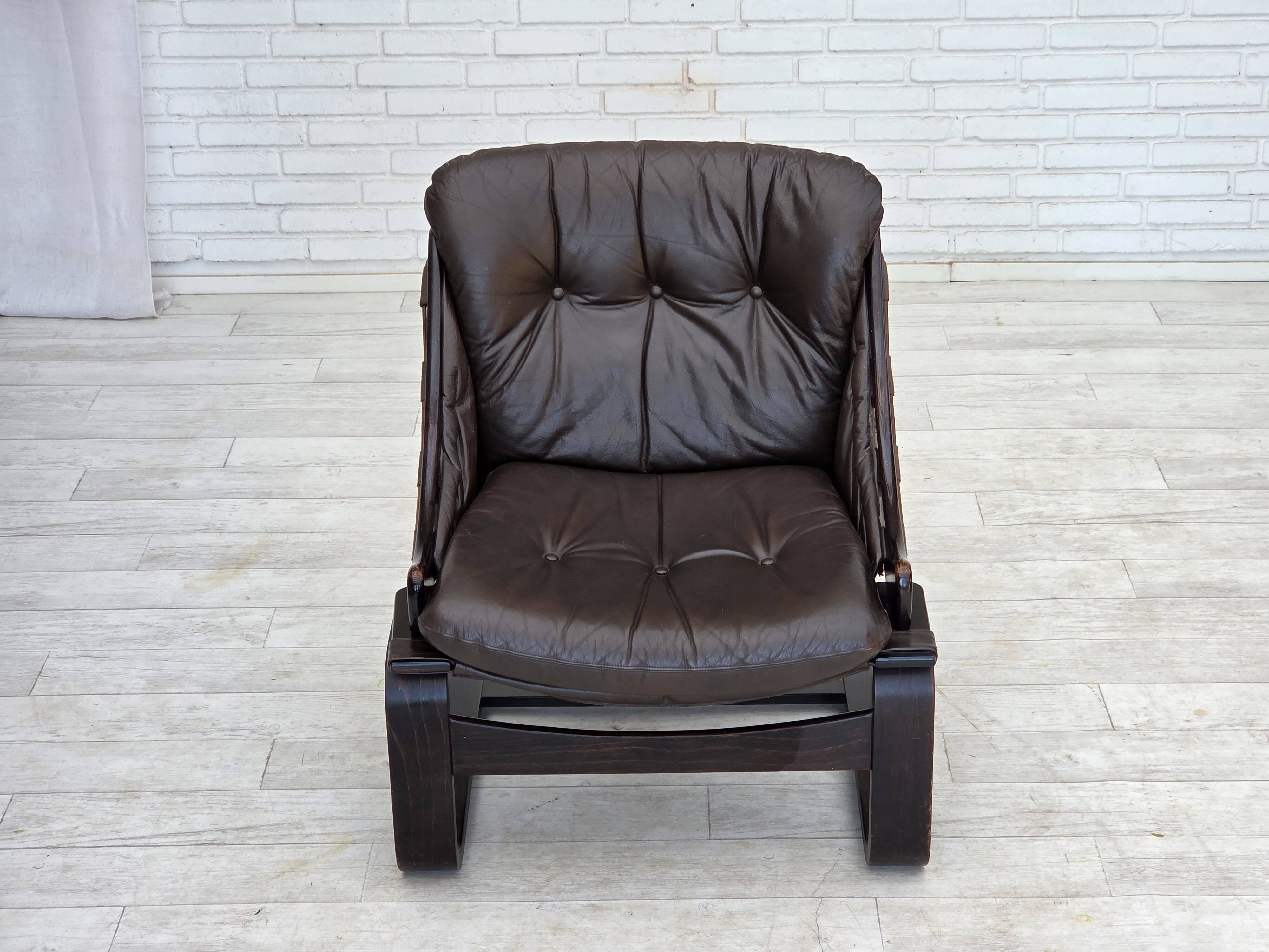 1970s, Swedish design by Åke Fribytter, armchair, furniture leather.