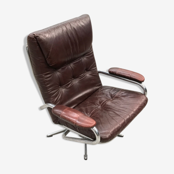 Chaise lounge en cuir et chrome -1970's