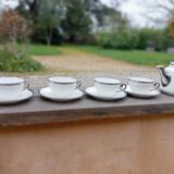 Teapot and its 4 porcelain cups Aluminite R.Frugier