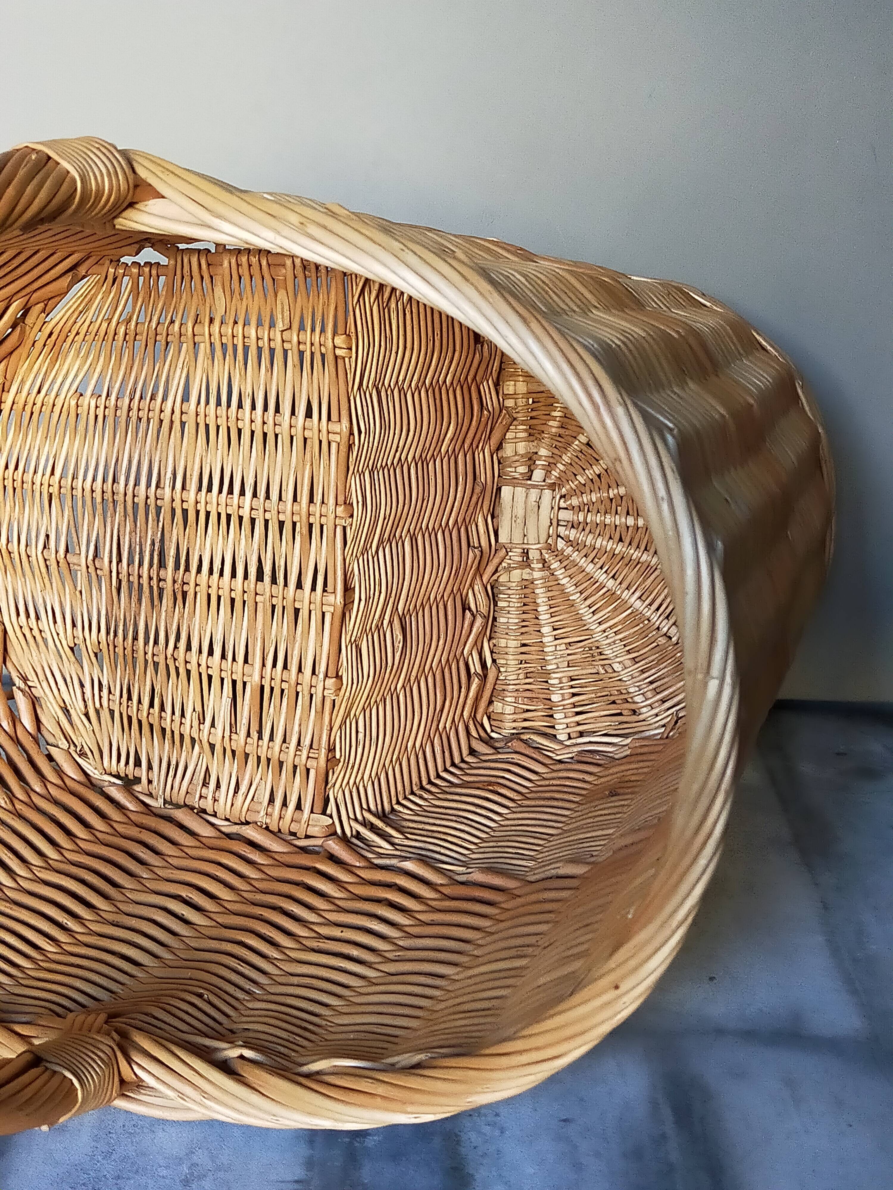 Asymmetrical woven rattan basket